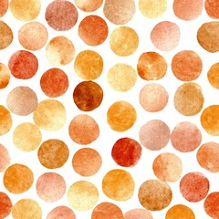 Watercolor polka dots in varying shades of orange, peach, and brown on a white background