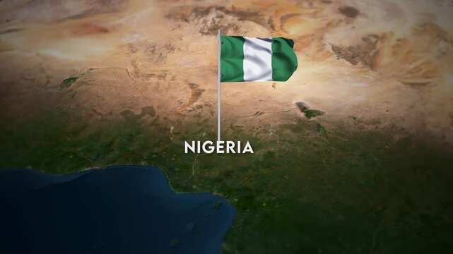 The Flag of Nigeria on the World Map, the Nigeria flag waving on the 3d map animation 4K