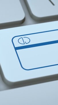 close up view of keyboard with a credit card growing on a key, concept of online shopping and ecommerce, vertical video (3d render)