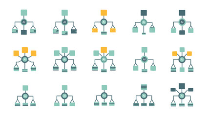 Fototapeta premium Set of organizational chart icons in flat design style.