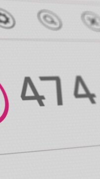 close up view of a counter of likes on a social media site, concept of success, vertical video