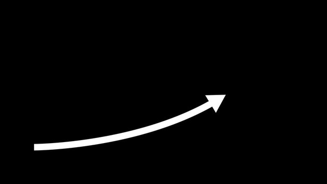 White arrow animation moving upward on black background, motion graphics for business growth concept.