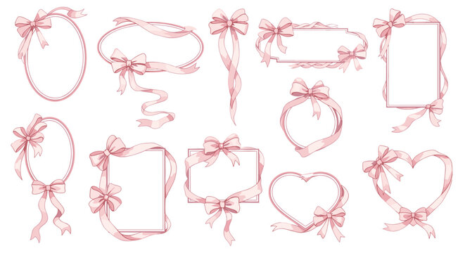 Collection of pink decorative frames and bows for design projects