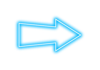 PNG pointing right direction blue arrow with neon glow effect isolated on transparent background. Bright luminous glowing arrow sign indicates right side and next step futuristic design element. © LionStudio