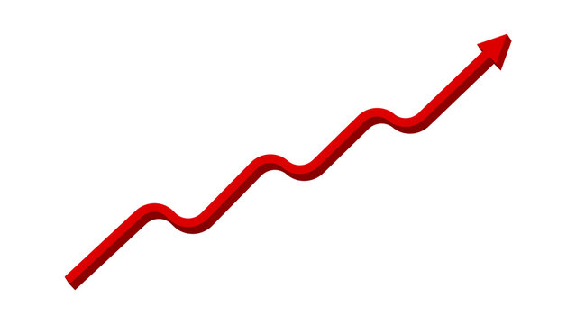PNG red 3D wavy line graph arrow rising up concept of stock market business growth, increasing financial profit, business grow up trend sign. Business growth upward arrow on transparent background.