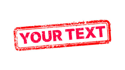 Vector illustration of a distressed red rubber stamp with grunge texture and custom text placeholder. Worn vintage ink seal isolated on white for business branding and industrial design.