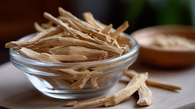 Astragalus root as natural herbal remedy for health and wellness in traditional Chinese medicine, medicinal ingredient, therapeutic botanical, immune support herb, with copy space