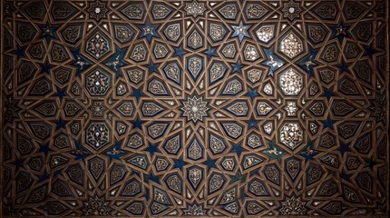 Intricate Islamic Geometric Star Pattern Wood Ceiling