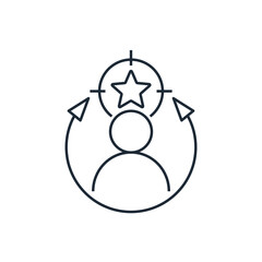 Obraz premium A person aspiration for a goal, success. A goal-oriented person.Vector linear icon illustration isolated on white background.