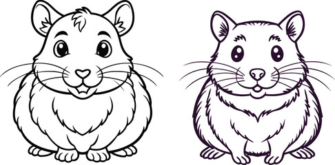 Fototapeta premium Cute hamster line art illustration of two cartoon rodents on transparent background