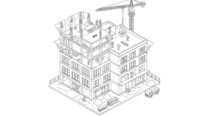 Fototapeta premium Multi Story Building Under Construction Blueprint.