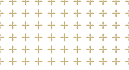 Gold cross-like patterned icons with rounded edges are evenly spaced on a white background, creating a minimalist and symmetrical design.