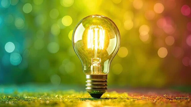 A glowing lightbulb, symbolizing ideas and innovation, set against a vibrant, colorful background.