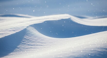Obraz premium Gentle snow falling on undulating snowdrifts in soft winter sunlight