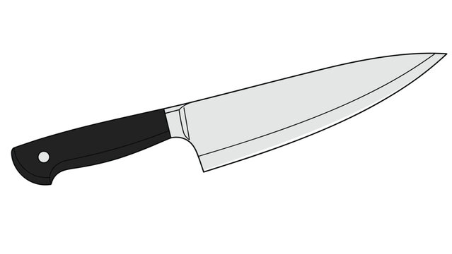 Sharp stainless steel kitchen chef knife with a black handle shown from a side profile view for cooking and food preparation.