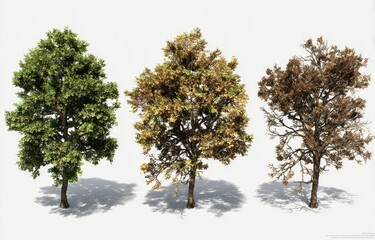 Fototapeta premium Trees showing seasonal changes lush green, autumnal gold, and winter brown