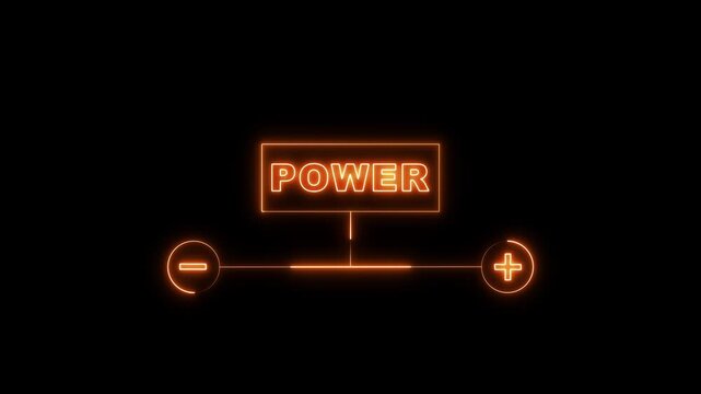 Glowing neon power icon progress concept for increasing value on black background. Animated of neon value increase value icon.
