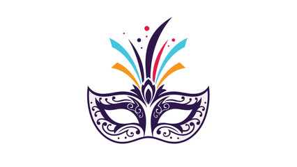 Obraz premium Intricate purple masquerade mask decorated with artistic patterns and colorful feathers for festive carnival celebrations or parties.