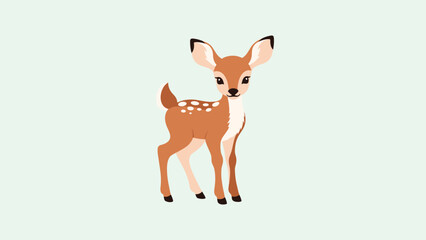 Sweet baby deer or fawn standing gracefully on a light green background with its signature white spots and large ears.