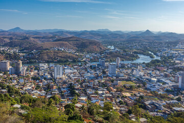 View of the city of Itaperuna, located in the northwest of the state of Rio de Janeiro, Brazil. Central region with the Muriaé River that cuts through the city.