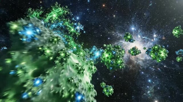 Cosmic journey through colorful galaxies and swirling space in an endless universe view