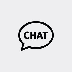 A black and white icon representing a chat bubble with the word chat inside isolated on white background, Vector, illustration