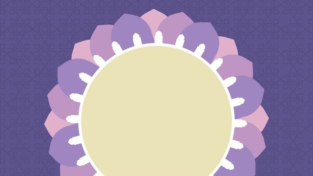 Horizontal Lavender Purple Islamic Background. Circular copy space inside a rotating mandala ornament with cream accents. Professional motion graphics for Ramadan, Eid, and Islamic events.
