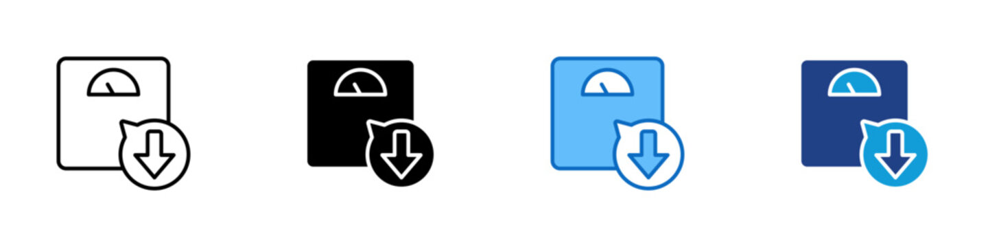 Weight Loss Multiple Style Icon Design Vector - Scale with downward arrow representing weight loss, body reduction, and fitness progress tracking