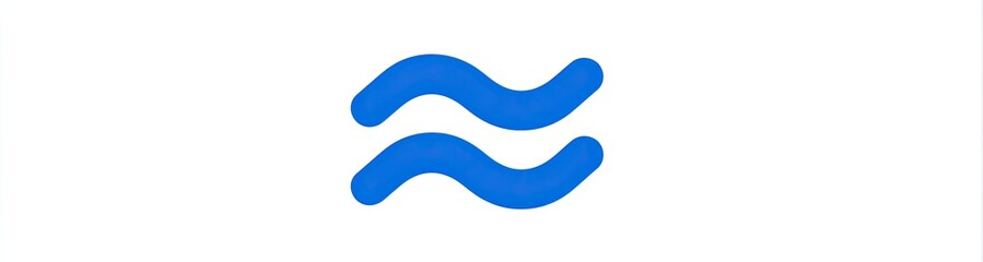 A blue, squiggly, double-line symbol floats against a stark white background