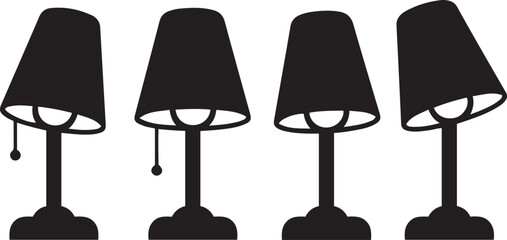 Four black silhouette table lamps with different shade angles and pull chains lamp silhouette lighting