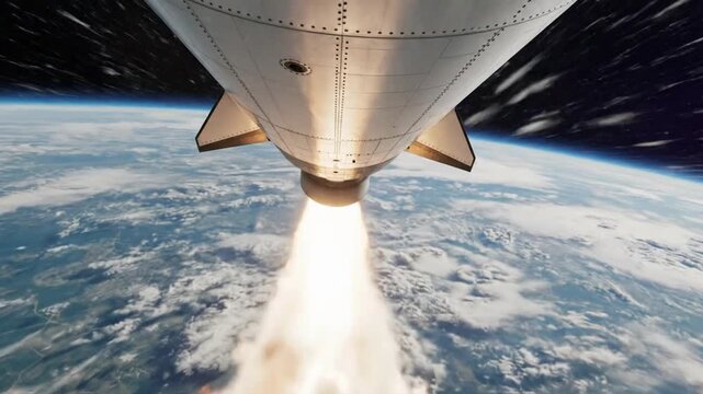 Rocket launch from the ground with flames and smoke rising in the air over a large area