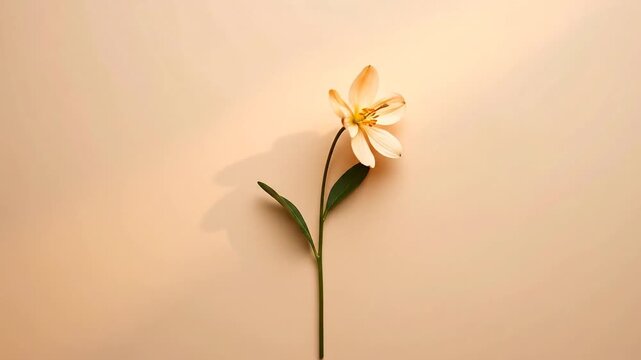 A single, delicate flower with a long stem and green leaves against a soft background.