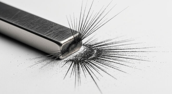 Magnet attracts iron filings in dynamic magnetic field