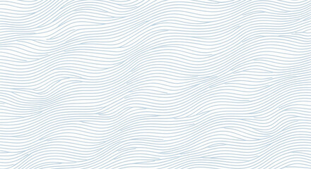 Fototapeta premium Wavy blue lines create an abstract pattern on a white background, resembling gentle waves. The design conveys a sense of calm and fluidity.