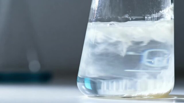 Side angle medium shot capturing precipitated solids forming in reaction vessel
