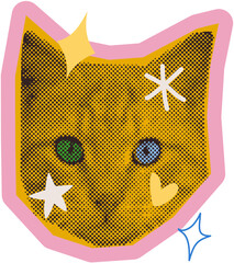 Retro halftone cat face with stars in 90s style © Anada77