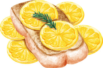 watercolor steamed fish lemon