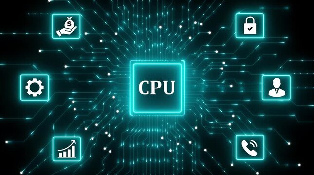 AI artificial intelligence and data mining. CPU Deep learning. Computer chip technology. Futuristic cyber innovation automation and autonomous brain. CPU text generative black background... ...