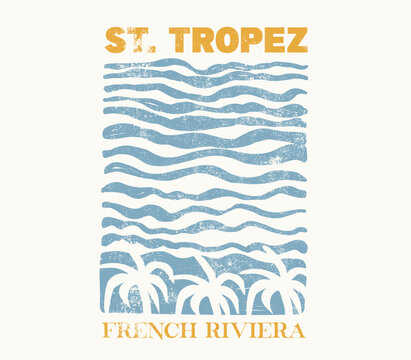 Big Wabes hand drawing artwork. summer sea graphics. sea waves graphic tee. tropical t-shirt design. vintage retro st. tropez french riviera.