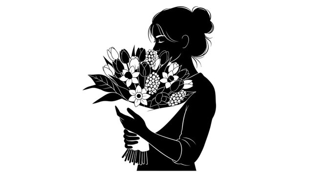 Woman holds bouquet flowers da  (192) in elegant pose