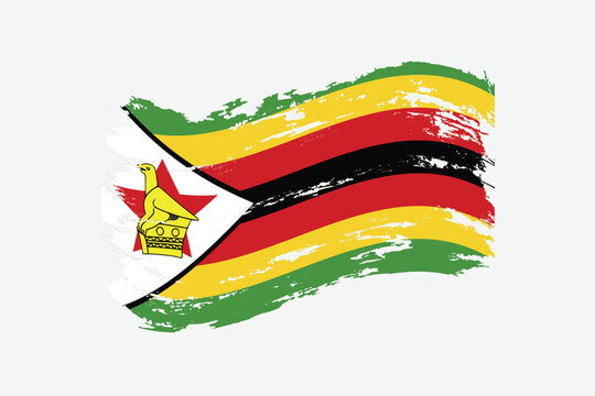 Grunge style Zimbabwe flag with dry brush style for republic day and independence day greeting