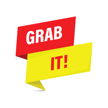 Grab it urgent promotional ribbon in red and yellow for limited time retail shopping sales deals