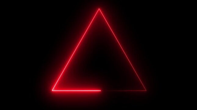 Glowing neon line triangle icon animation on black background.4k video