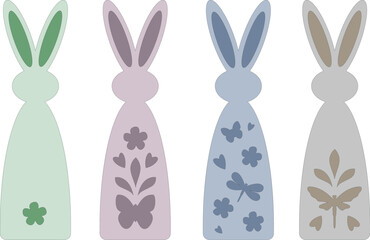 Set of 4 Easter bunny layered bookmark with floral motif