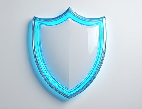 A stylized, modern shield emblem with a glowing blue outline