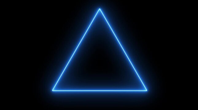 Glowing neon line triangle icon animation on black background.4k video