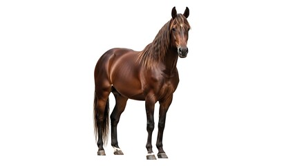 Obraz premium Brown Horse On White Background With Shadow. AI Generated.