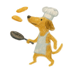 Fototapeta premium PNG Dog chef flipping pancakes illustration.