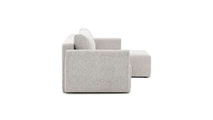 Obraz premium Gray upholstered sectional sofa with square cushions and armrests in a minimalist interior setting