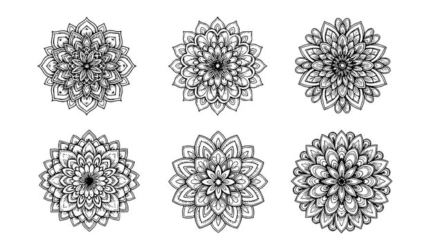 Intricate flower mandala vector set for seamless decorative pattern design